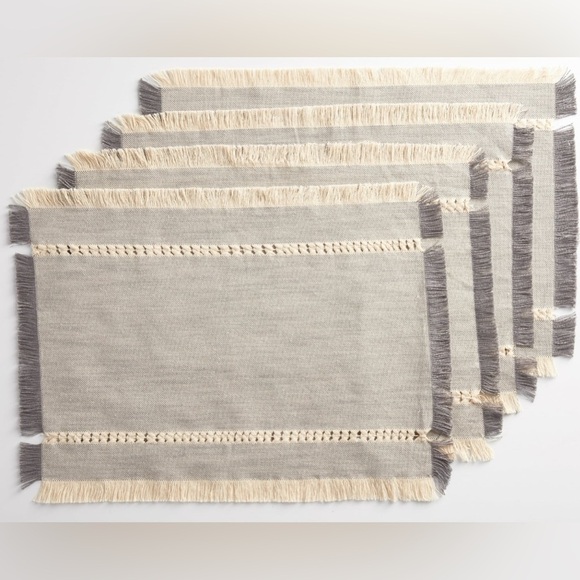 Better Homes & Gardens Woven Table Placemat with Fringe, Gray, 4 Piece Set - Picture 1 of 4